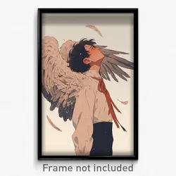 Anime Art Poster - Man Feeling Reluctant, Immaterial Feathered Wings (Print)
