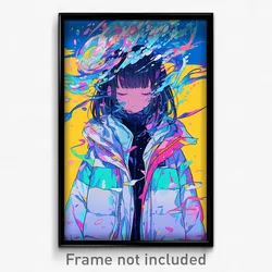 Anime Art Poster - Girl Feeling Discomfort Wearing Glum White Jacket (Print)