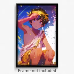 Anime Art Poster - Boy Feeling Distracted Wearing Golden White Sarong (Print)