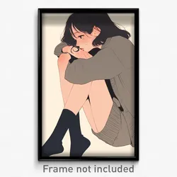 Anime Art Poster - Woman Feeling Unhappy Wearing Gorgeous Grey Socks (Print)