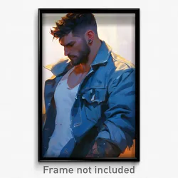 Anime Art Poster - Man Feeling Self Caring Wearing Zealous Denim Jacket (Print)