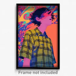 Anime Art Poster - Boy Feeling Ennui Wearing Agile Plaid Shirt (Print)