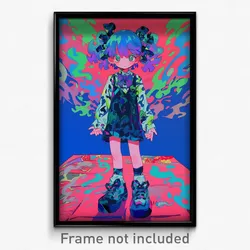 Anime Art Poster - Girl Feeling Relieved Wearing Illustrious Aqua Bowtie (Print)
