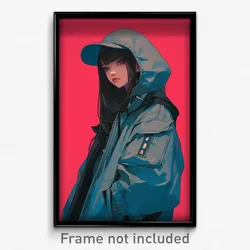 Anime Art Poster - Girl Feeling Unnerved Wearing Wobbly Hooded Jacket (Print)