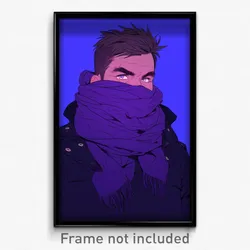 Art Poster - Man Feeling Claustrophobic Wearing Tremendous Purple Scarf (Print)