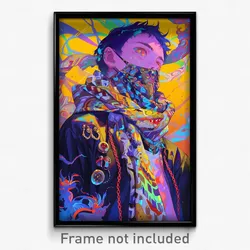 Art Poster - Boy Feeling Calm Wearing Zealous Multicolored Scarf (Art Print)