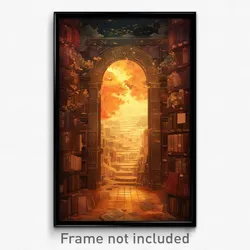 Art Poster - A Hidden Doorway In An Old Bookstore Leading To Fantastical Realms