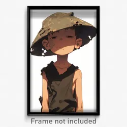 Anime Art Poster - Boy Feeling Pessimism Wearing Tattered Bowl Hat (Print)