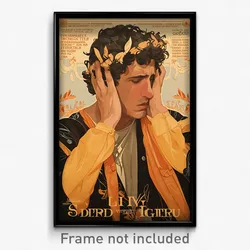 Greek Movie Poster - Man Feeling Dumbstruck, Fluffy Ribbon Trimmed Sleeves