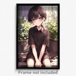 Anime Art Poster - Boy Feeling Miserliness Wearing Homely Collared Dress (Print)