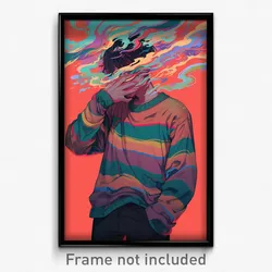 Anime Art Poster - Boy Feeling Miserable Wearing Burly Striped Sweater (Print)