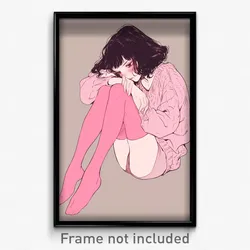 Anime Art Poster - Woman Feeling Stressed Wearing Fresh Pink Legwear (Print)
