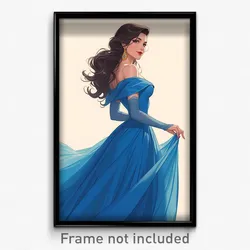 Art Poster - Woman Feeling Admiration Wearing Fancy Blue Dress (Print)