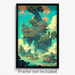 Art Poster - A Fantastical Kingdom In The Clouds, With Floating Islands And