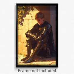 Art Poster - Boy Feeling Melancholy Wearing Warlike Armor (Art Print)