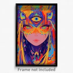 Art Poster - Girl Feeling Envy Wearing Bright Headdress (Art Print)