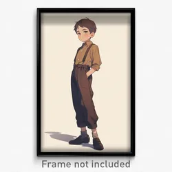 Anime Art Poster - Boy Feeling Tenderness Wearing Tidy Brown Pants (Print)