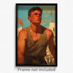 Greek Movie Poster - Man Feeling Fury, Glaring Brown Sweater Vest (Art Print)
