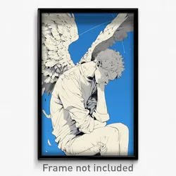 Anime Art Poster - Boy Feeling Weak Wearing Gentle Angel Wings (Print)