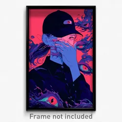 Anime Art Poster - Woman Feeling Grief Wearing Pretty Baseball Cap (Print)