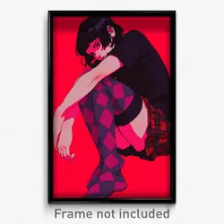 Art Poster - Girl Feeling Relieved Wearing Astonishing Argyle Legwear (Print)