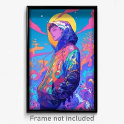 Art Poster - Boy Feeling Comfortable Wearing Curvy Hooded Jacket (Art Print)