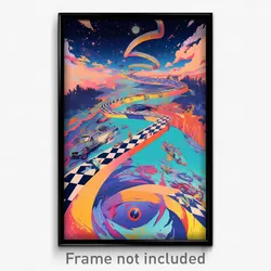 Art Poster - Narrow Racetrack (Psychedelic Trippy Weird 11x17 Cartoon Print)