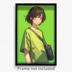 Anime Art Poster - Boy Feeling Mystified Wearing Reasonable Green Bag (Print)