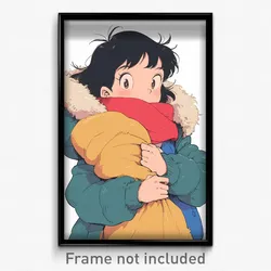 Anime Art Poster - Girl Feeling Pride Wearing Baggy Fur Scarf (Print)