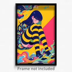 Art Poster - Woman Feeling Insulted Wearing Heavenly Striped Legwear (Art Print)
