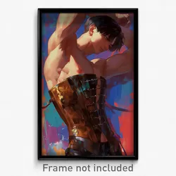Anime Art Poster - Boy Feeling Strong Wearing Velvety Brown Corset (Print)