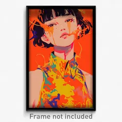 Art Poster - Girl Feeling Resentment Wearing Orange Collared Dress (Print)