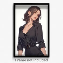 Anime Art Poster - Girl Feeling Driven Wearing Burly Untucked Shirt (Print)