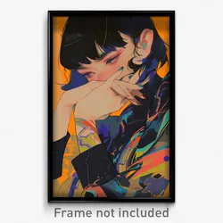 Art Poster - Woman Feeling Assertive Wearing Gloomy Black Wristband (Print)