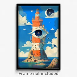 Art Poster - Stylish Lighthouse (Psychedelic Trippy Weird 11x17 Cartoon Print)