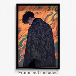 Anime Art Poster - Man Feeling Suspense Wearing Shadowy Grey Capelet (Print)