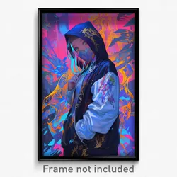 Anime Art Poster - Woman Feeling Persevering Wearing Unique Hoodie Lift (Print)