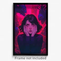 Movie Art Poster - Girl Feeling Worried, Attractive Purple Sweater (Film Print)