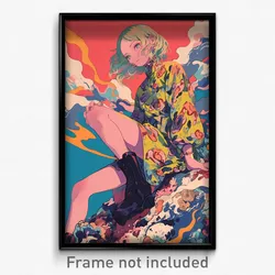 Anime Art Poster - Woman Feeling Lazy Wearing Hearty Print Dress (Print)