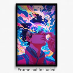 Movie Art Poster - Man Feeling Enchanted, Slim Blue Scrunchie (Retro Film Print)