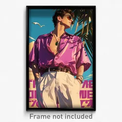 Greek Movie Poster - Boy Feeling Carefree, Violet Oversized Shirt (Art Print)