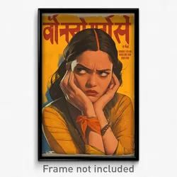 Bollywood Movie Poster - Woman Feeling Aversion, Wobbly Orange Bow (Art Print)