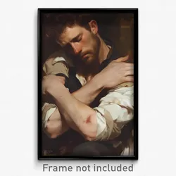 Art Poster - Man Feeling Kind, Well Worn Ribbon Trimmed Sleeves (Art Print)