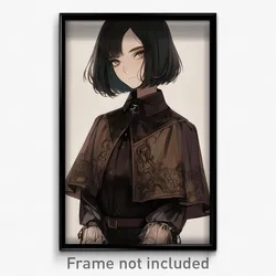 Anime Art Poster - Woman Feeling Longing Wearing Notable Brown Capelet (Print)