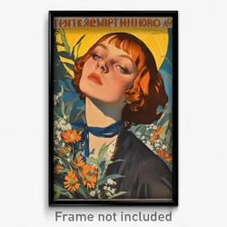 Russian Movie Poster - Woman Feeling Contentment, Blue Orange Choker (Art Print)