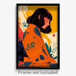Anime Art Poster - Girl Feeling Pessimism Wearing Outgoing Orange Kimono (Print)