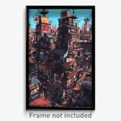 Art Poster - Dramatic Shantytown (Psychedelic Trippy Weird 11x17 Cartoon Print)