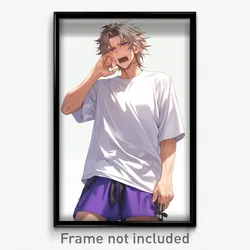 Anime Art Poster - Man Feeling Panicked Wearing Silver Purple Shorts (Print)