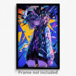 Anime Art Poster - Girl Feeling Unsettled, Kaleidoscopic Collared Vest (Print)