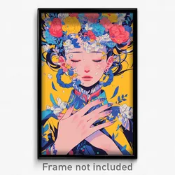 Art Poster - Girl Feeling Undermined Wearing Animated Flower Bracelet (Print)